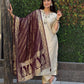 Lorenvalley Fashion Cream Roman Silk Hand Work Kurta Pant with Dupatta - Swadesiicart