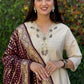 Lorenvalley Fashion Cream Roman Silk Hand Work Kurta Pant with Dupatta - Swadesiicart