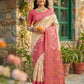 Anaita Cream Pochampally Printed Saree With Blouse