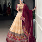 Lorenvalley Fashion Cream Tasar Silk Print with Foil Work and Real Mirror Gamthi Work with Lace Touch Up Lehenga Choli with Dupatta | Swadesiicart