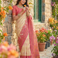 Anaita Cream Pochampally Printed Saree With Blouse