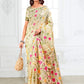 Anaita Cream Linen Printed Saree With Blouse