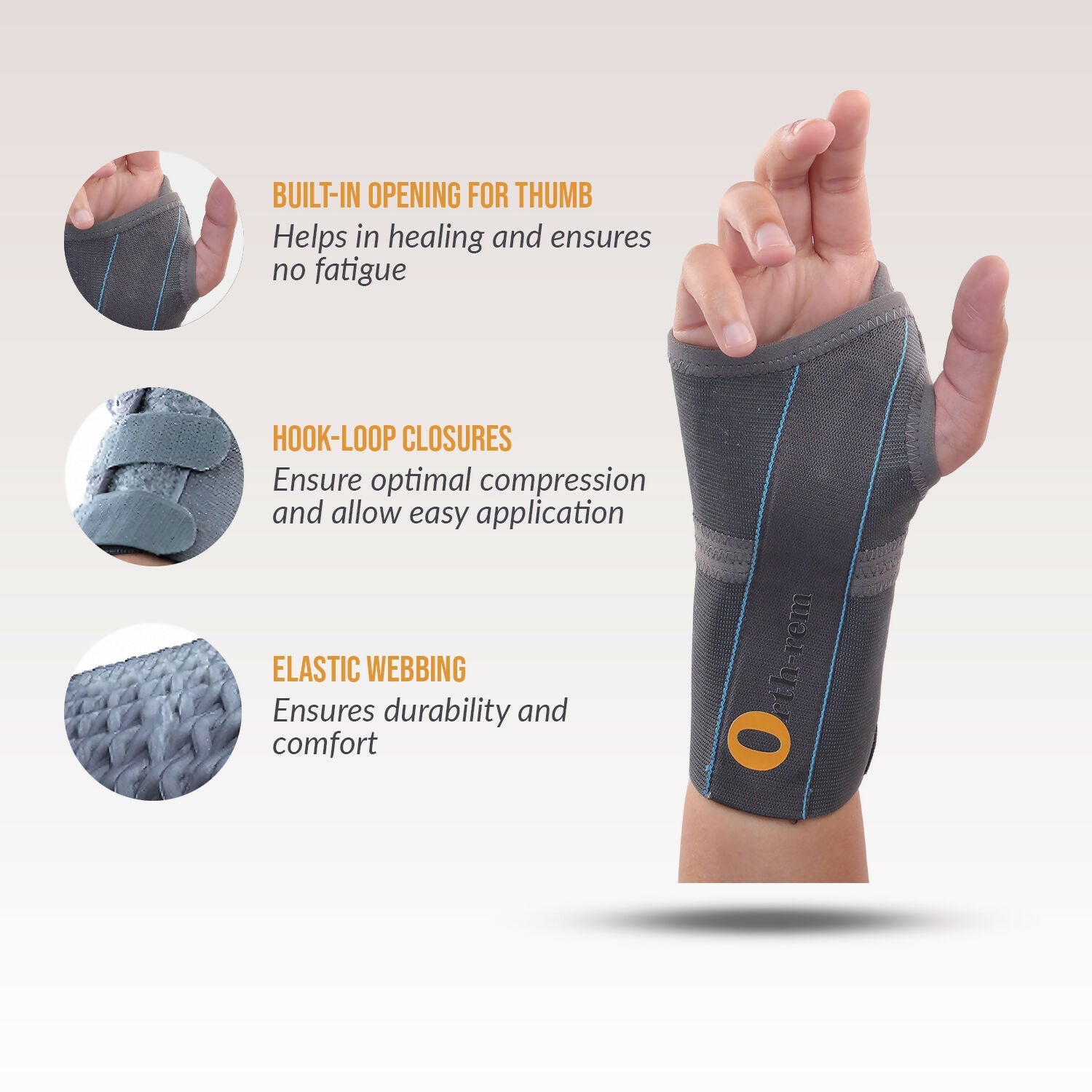 Orth-rem Elastic Wrist Support Brace For Right Hand with Removable Aluminum Splint | Swadesiicart