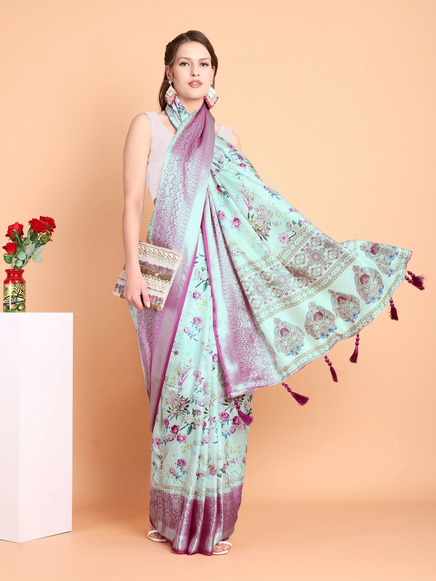 Vamsee Bhavi Pista Georgette Saree - Swadesiicart