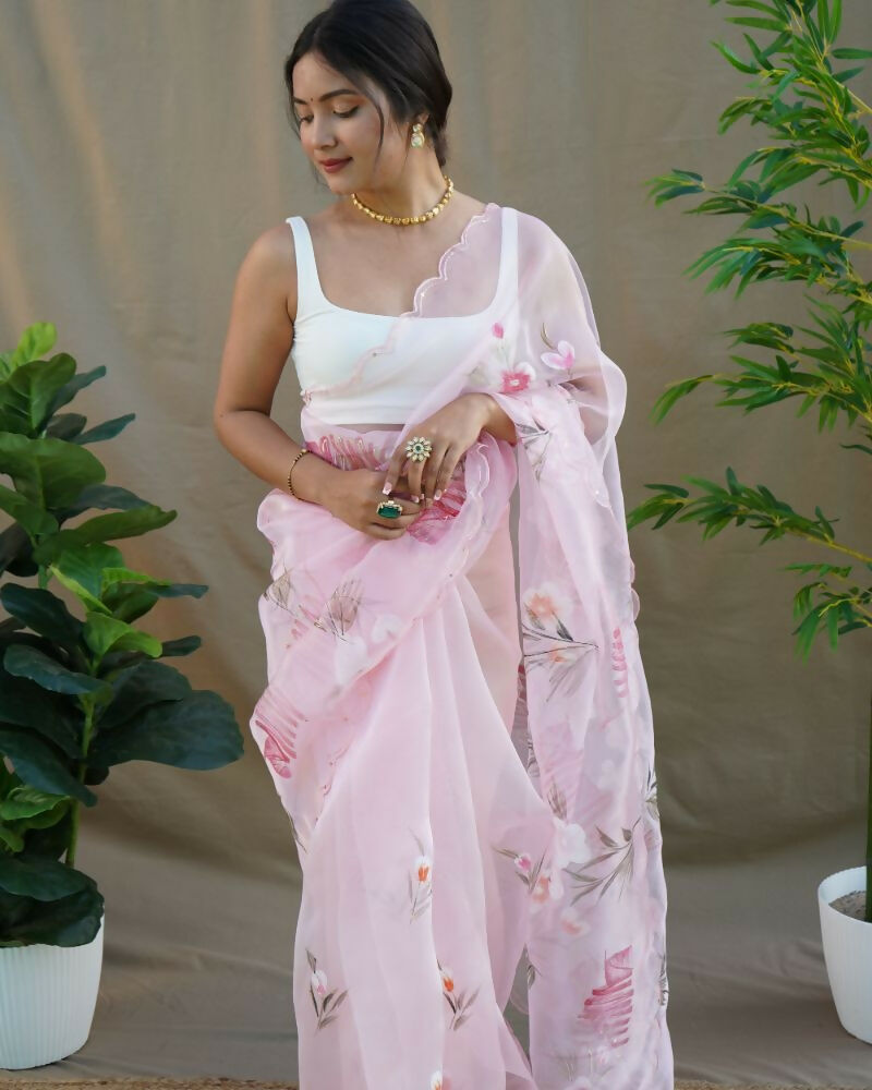 Vamsee Menka Baby Pink Organza Saree - Swadesiicart