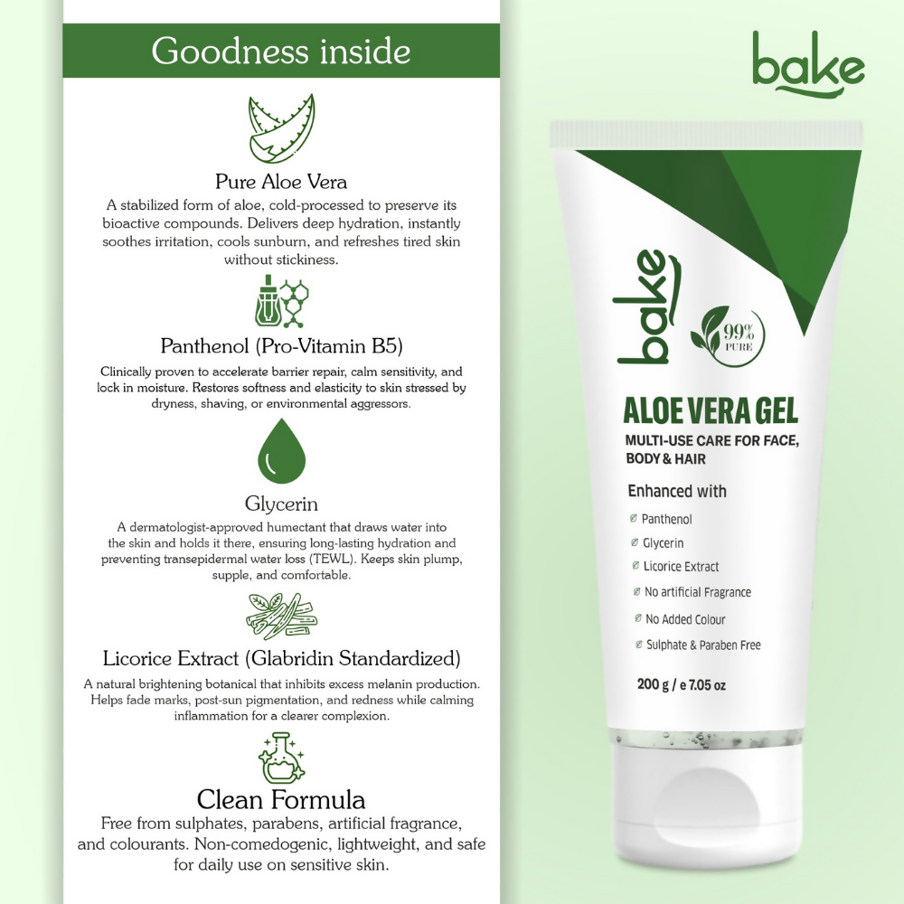 Bake 99% Pure Multi-Use Aloe Vera Gel for Face, Body & Hair | Swadesiicart