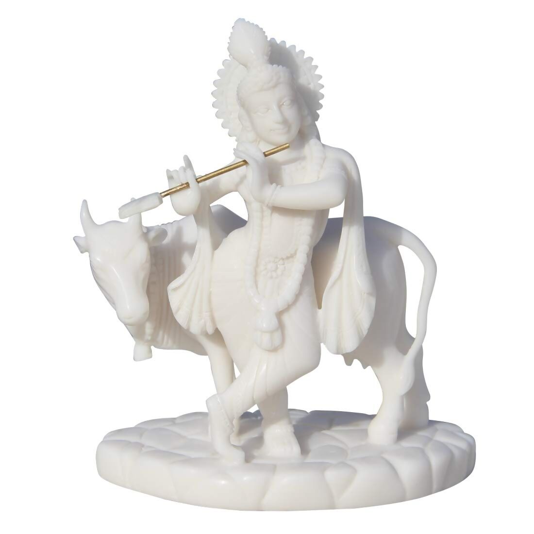 Handicrafts Paradise Carved In Resin Krishna with Cow - Swadesiicart