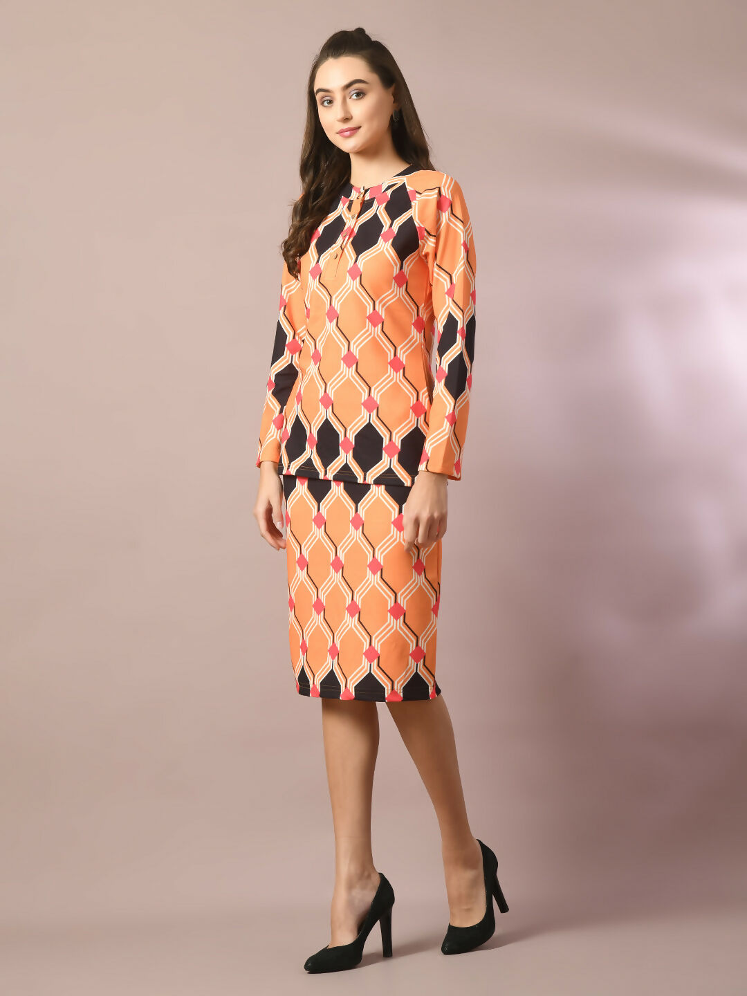 Myshka Women's Multi Printed Round Neck Party Top With Skirt Co-ord set - Swadesiicart