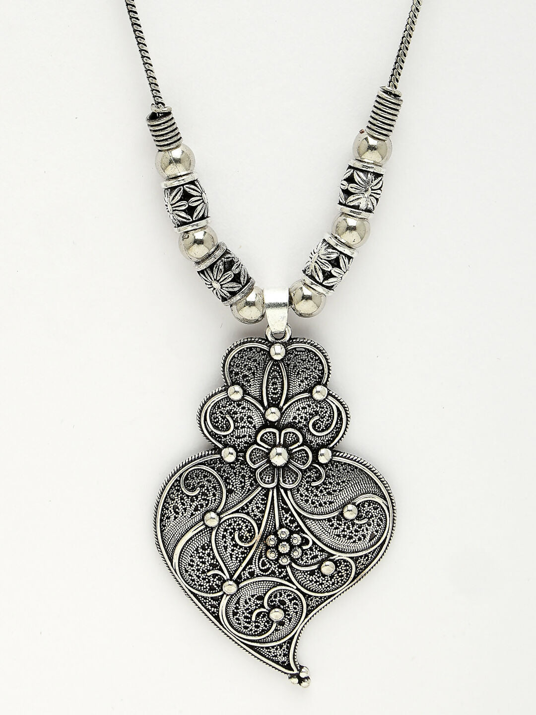 NVR Women's Silver-Toned German Silver Oxidised Pendant with Chain | Swadesiicart