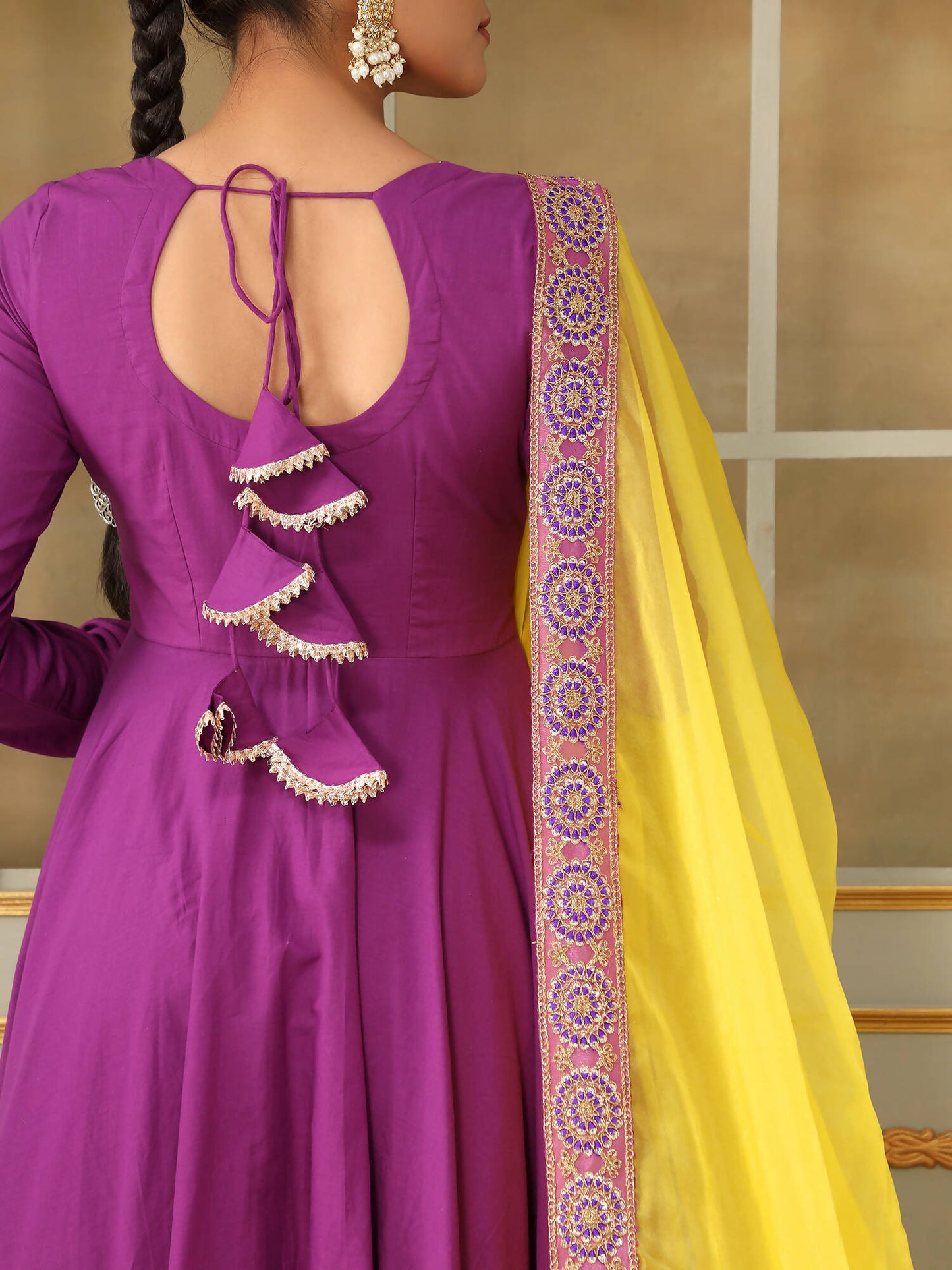 Pomcha Jaipur Purple Saadgi Bagni Lace Anarkali Set | Swadesiicart