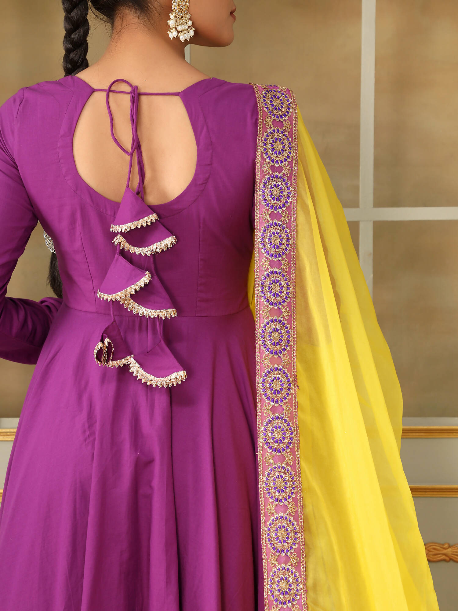 Pomcha Jaipur Purple Saadgi Bagni Lace Anarkali Set | Swadesiicart