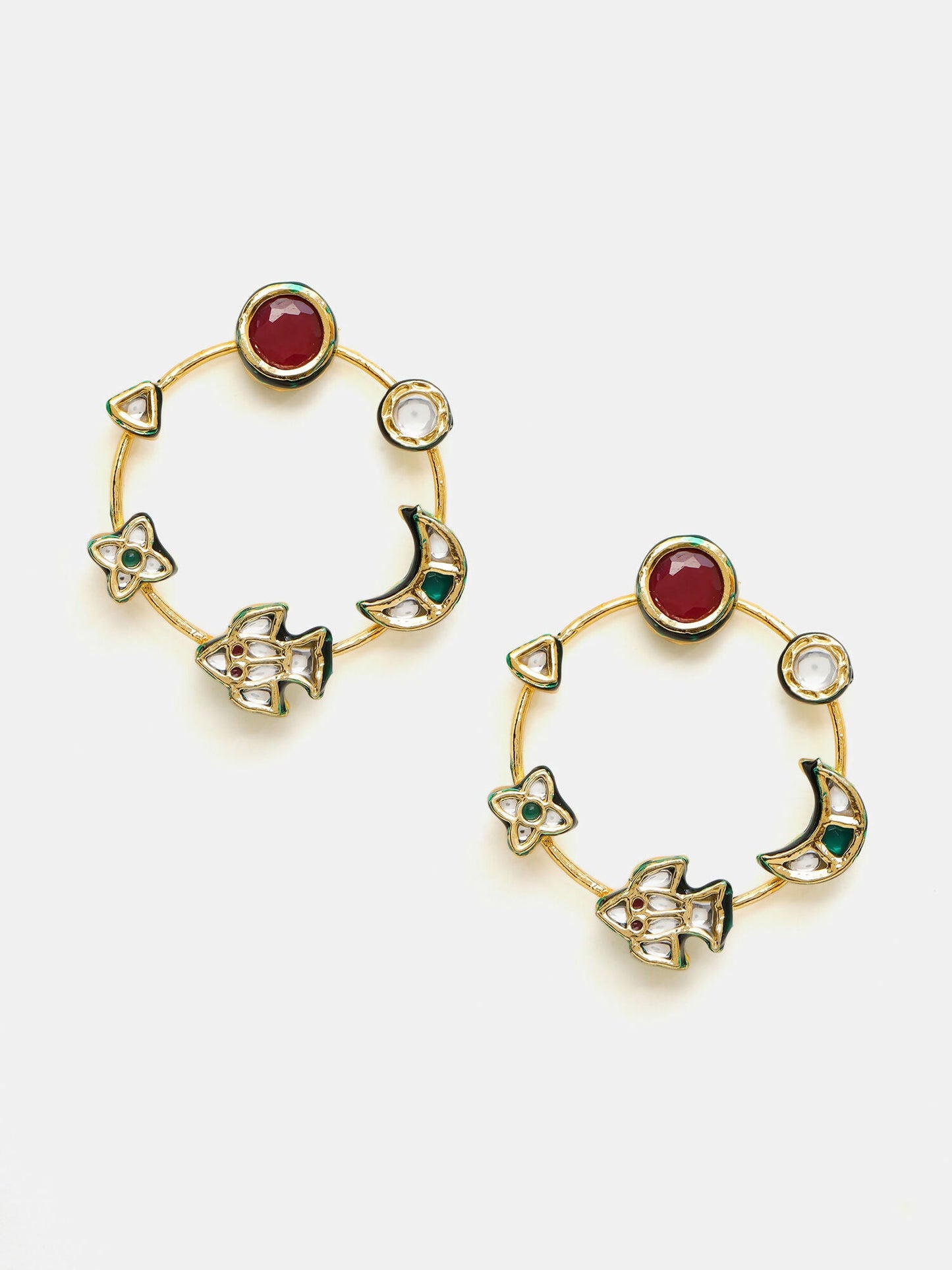 Ruby Raang Gold Polished Kundan Work Multi-Color Round Kundan Earrings | Swadesiicart