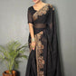 Vastranavya Black Rangoli Silk Zari work with DMC Swarovski work Ready to Wear Saree | Swadesiicart