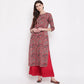NOZ2TOZ Women's Red Kalamkari Print Cotton Kurta- (1pc set) - Swadesiicart