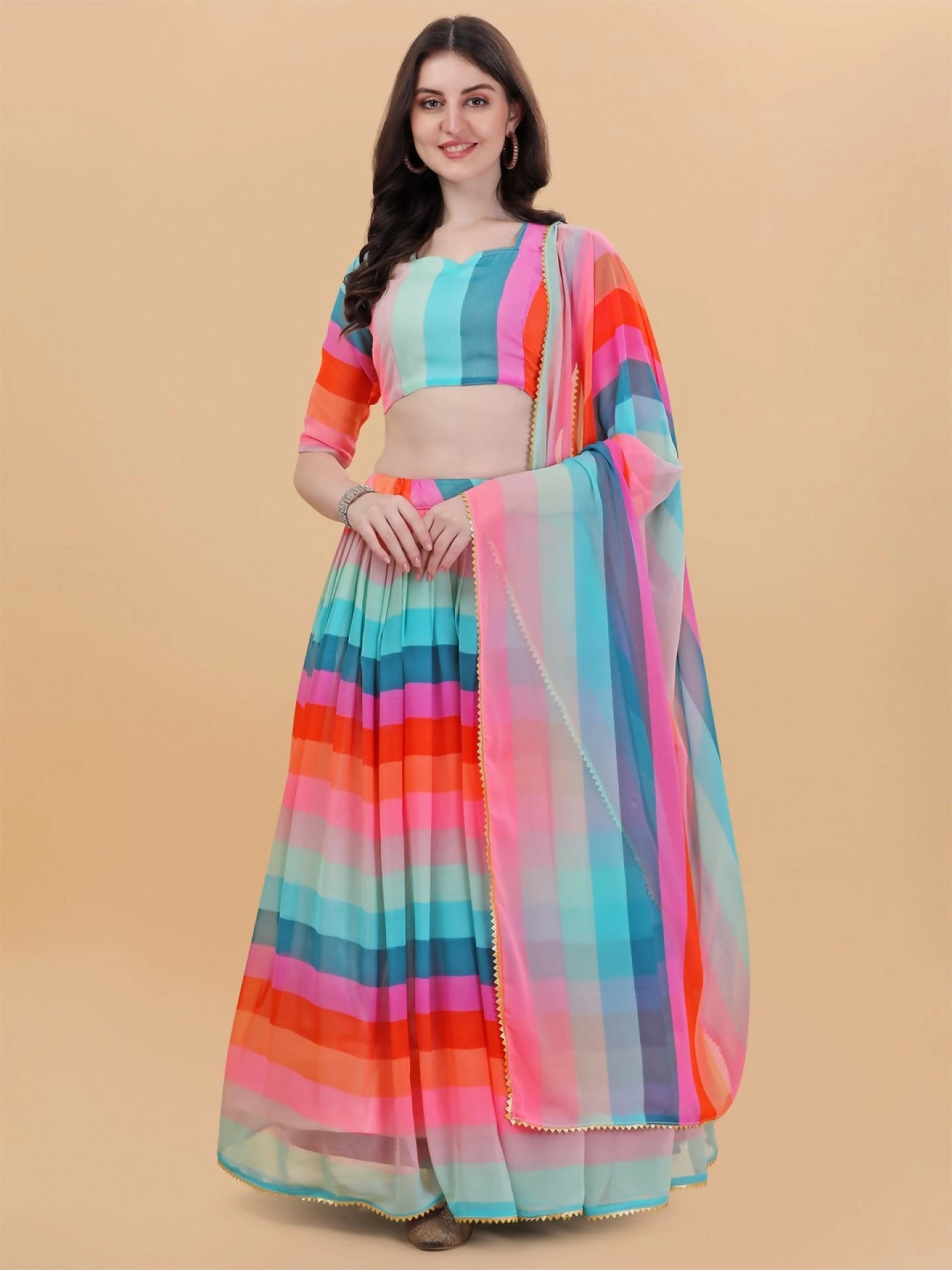 Jyoti Fashion Multicolor Printed Georgette Designer Lehenga Choli with Dupatta | Swadesiicart