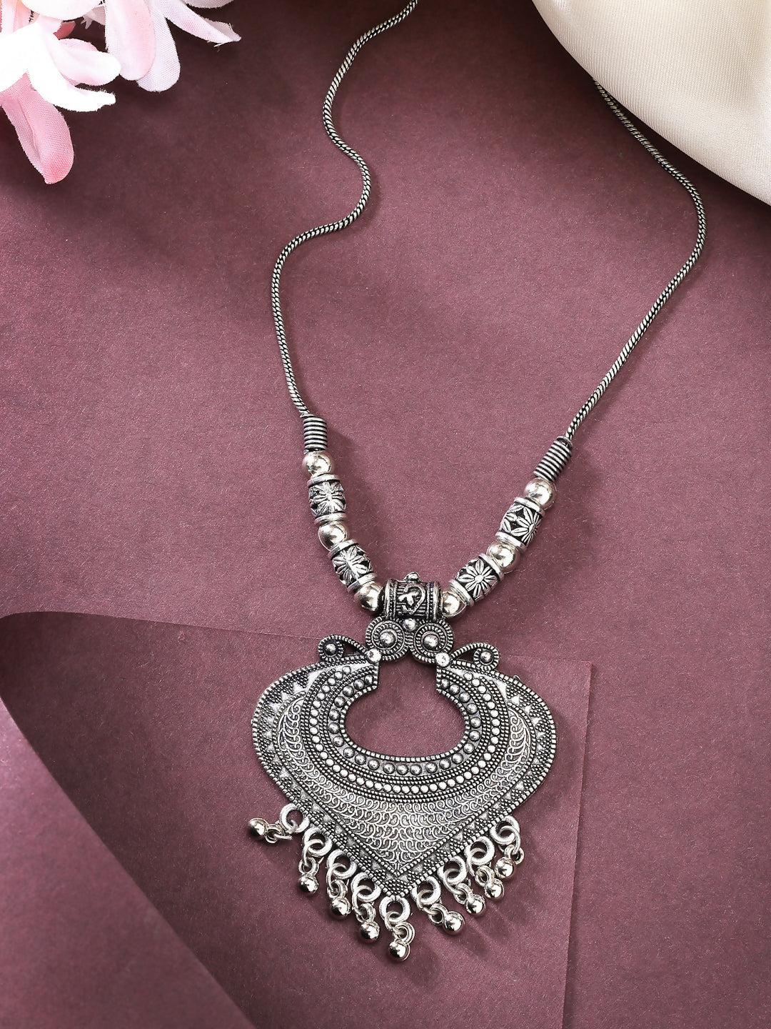 NVR Women's Silver-Toned German Silver Oxidised Pendant with Chain | Swadesiicart
