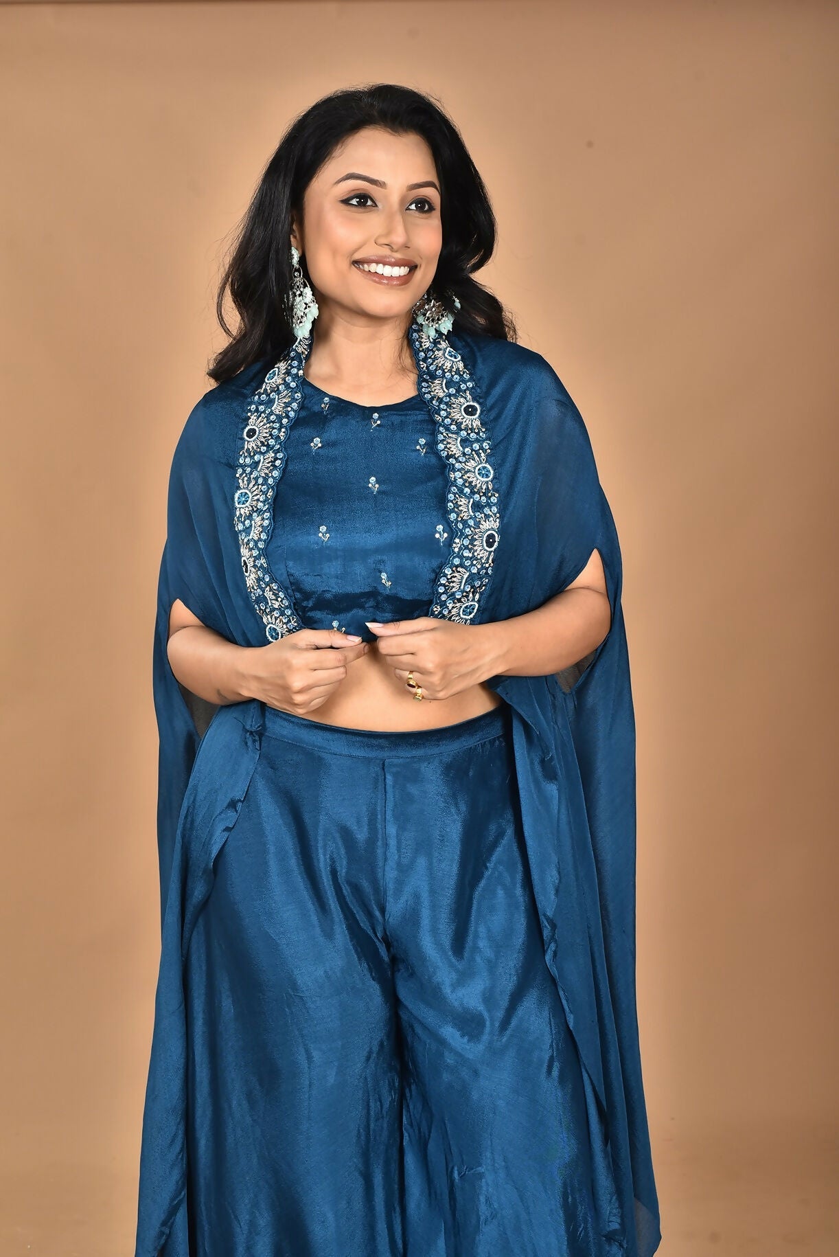Morchari Women And Hand Embroidery Palazzo Set-Blue - Swadesiicart