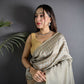 Joban Fashion Grey Banarasi Soft Lichi Silk Checks & Woven Saree | Swadesiicart