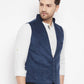 Even Apparels Blue Merino Men Woven Nehru Jacket | Swadesiicart