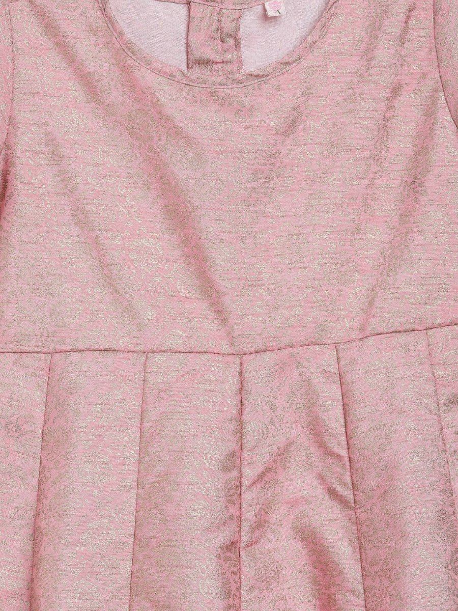 Ahalyaa Pink Poly Silk Gold Print Girl's Kids Dress For Girls | Swadesiicart