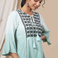 Juniper Sage Green Rayon Festive Embroidered Tiered Tunic For Women | Swadesiicart