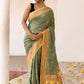 Joban Fashion Grass Green Crepe Chiffon Pure Handloom Banarasi Silk Saree | Swadesiicart