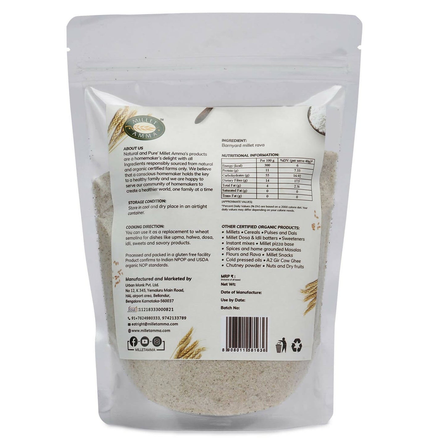 Millet Amma Barnyard Millet Rava (Suji) - Swadesiicart