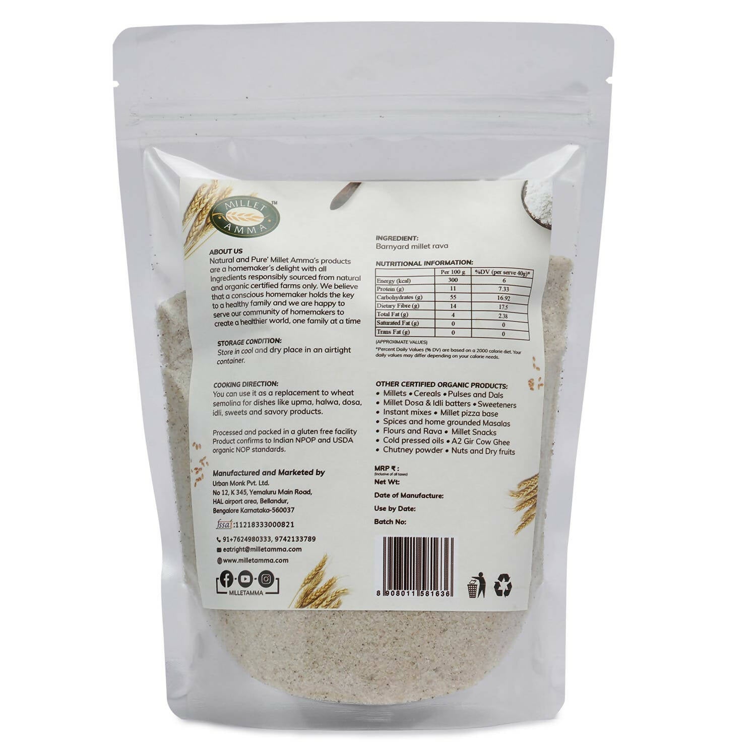 Millet Amma Barnyard Millet Rava (Suji) - Swadesiicart