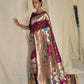 Vishnu Weaves Women's Wine Paithani Silk Zari Woven Saree with Unstitched Blouse - Swadesiicart