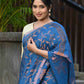 Beatitude Blue Cotton Floral Jamdani Saree