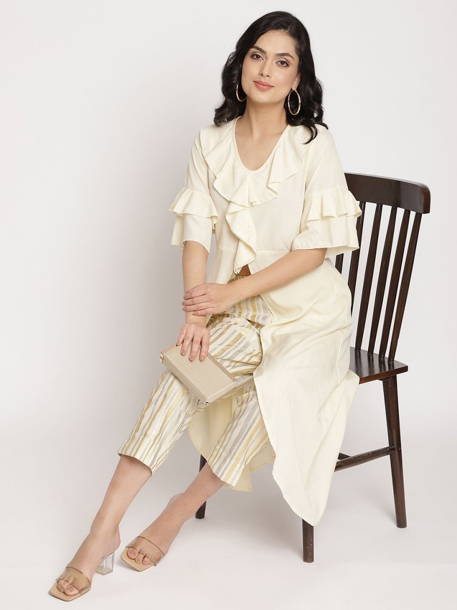 Ahalyaa Women Off White Layered Kurta With Trousers | Swadesiicart