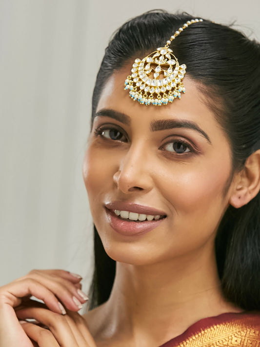 Nuyug 22k Gold Plated Crescent Maang Tikka | Swadesiicart