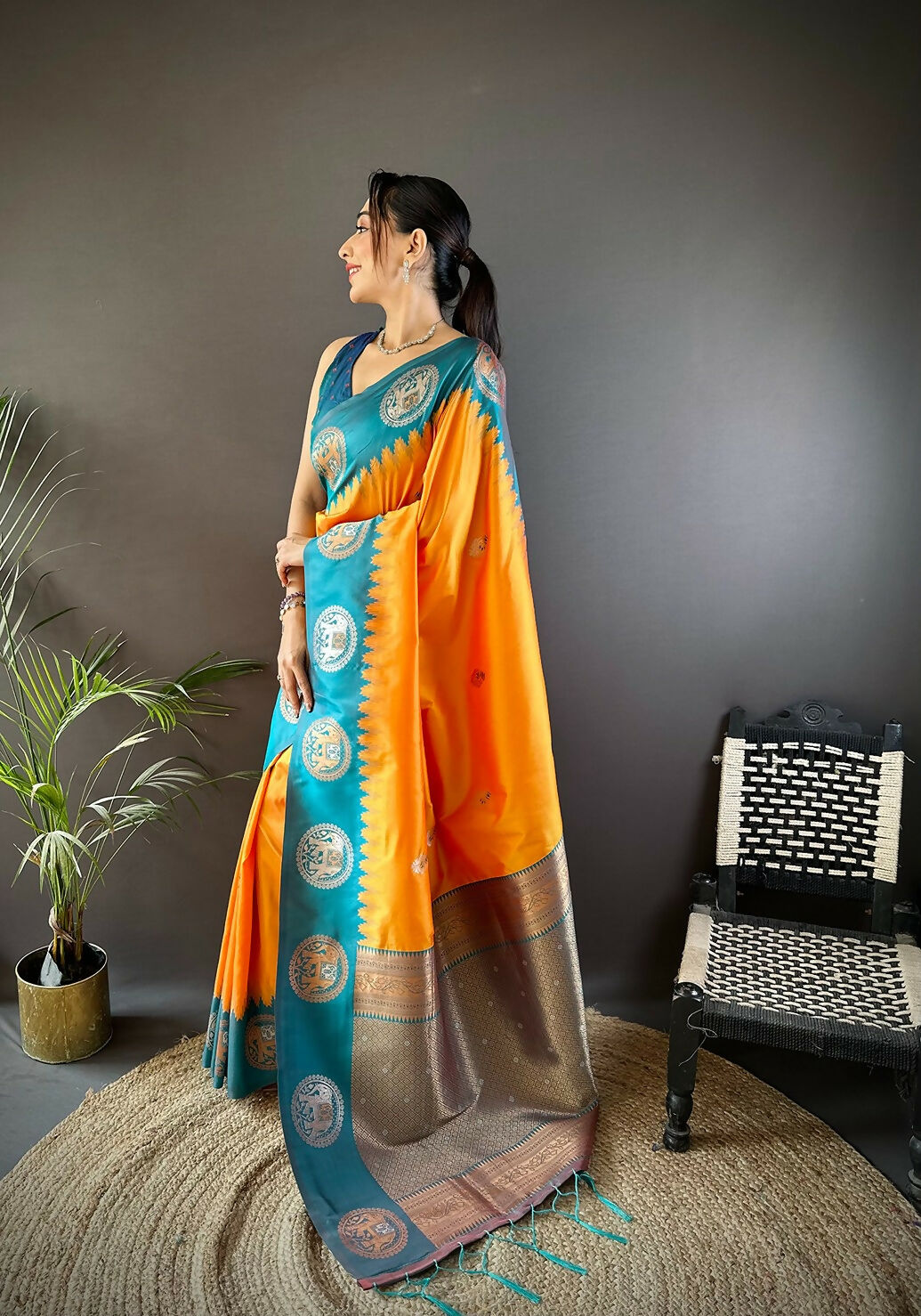 Joban Fashion Teal Butti Banarasi Silk Sarees | Swadesiicart