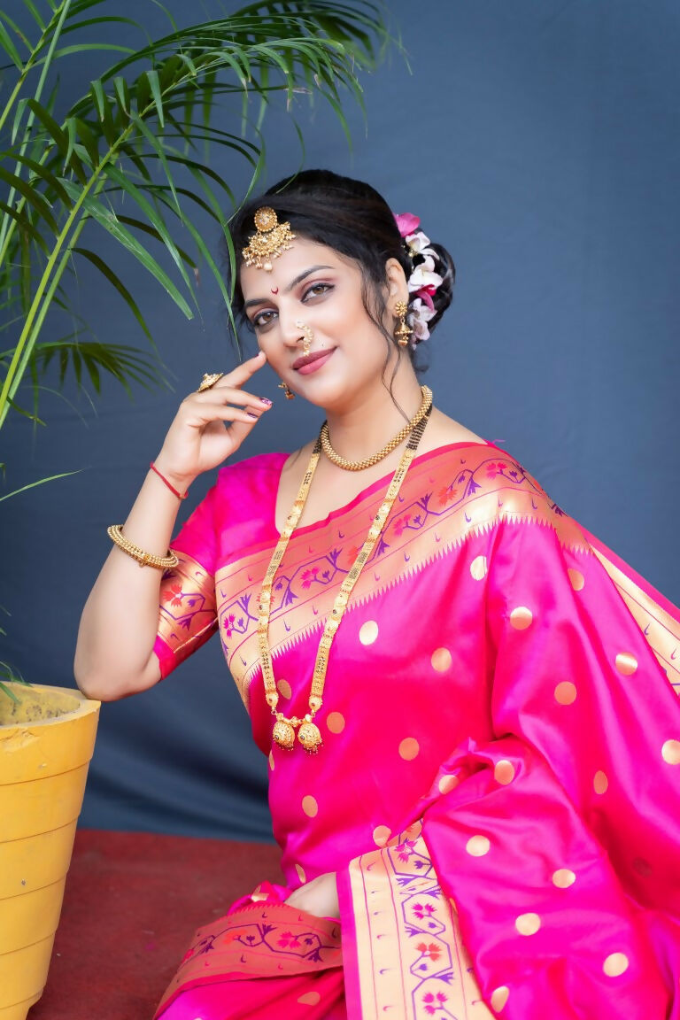 Jyoti Fashion Women's Pink Paithani Silk Zari Woven Saree with Blouse | Swadesiicart