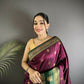 Joban Fashion Wine Banarasi Soft Silk Woven Butti Saree | Swadesiicart