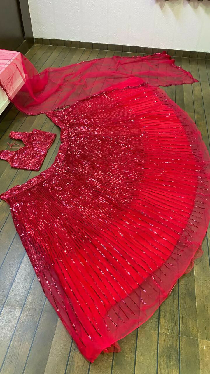 Jyoti Fashion Women's Rani Pink Double Layer Net Sequins Designer Lehenga Choli Set | Swadesiicart