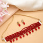 NVR Women's Red Artificial Beads Layered Necklace with Drop Earring - Swadesiicart