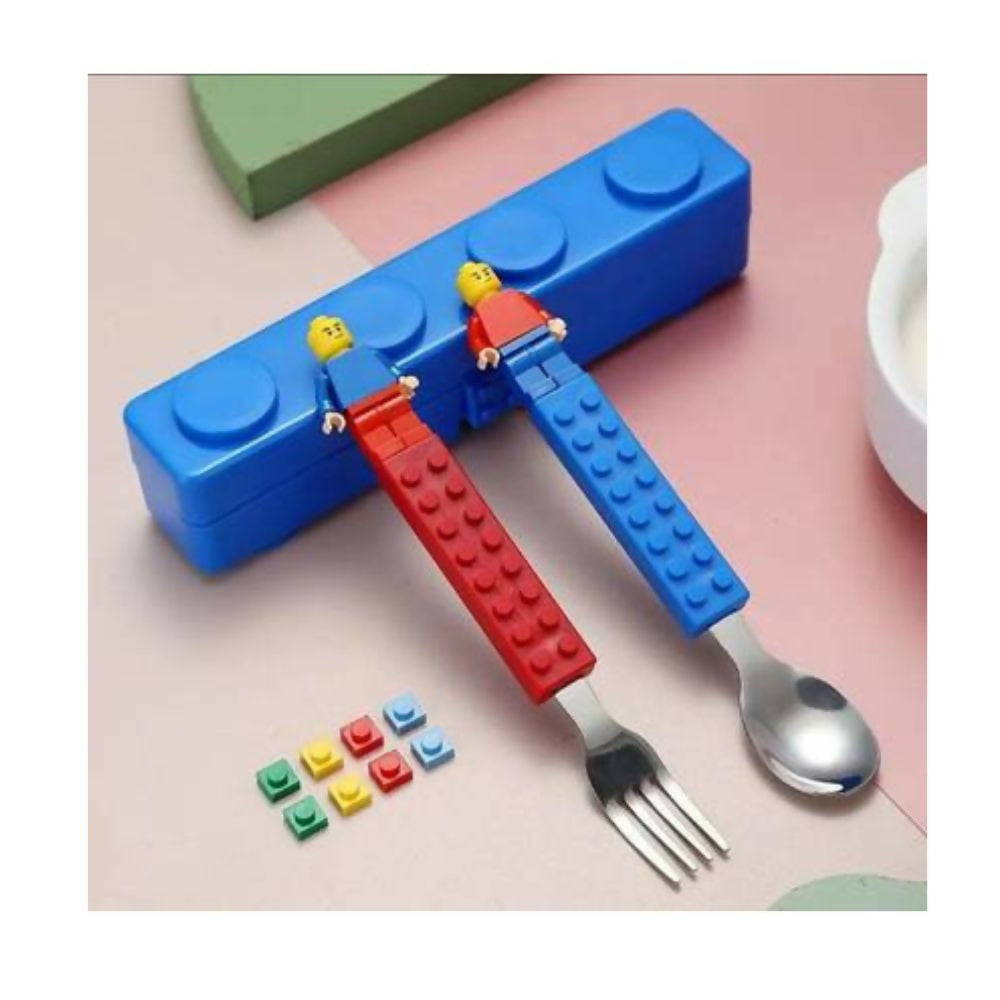 Kelosk Kids Stainless Steel Blocks Cutlery Set, Spoon & Fork Cutlery Set for Kids Stainless Steel Table Spoon - Swadesiicart