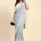 Light Grey Lycra Solid Ready to Wear Saree with stitched Blouse - Nita | Swadesiicart