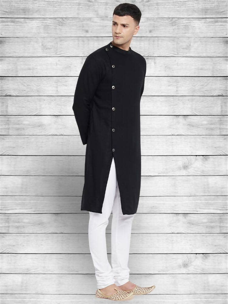 Even Apparels Black Cotton Linen Asymetrical Kurta - Black | Swadesiicart