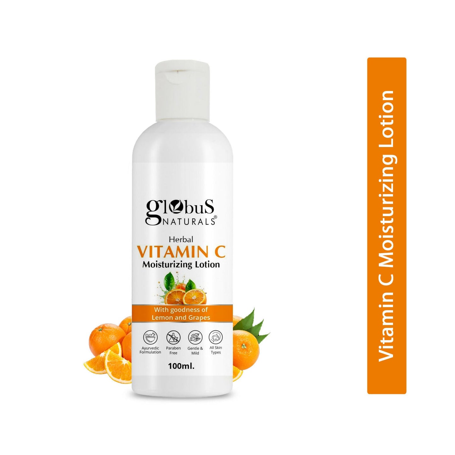 Globus Naturals Herbal Vitamin C Moisturizing Body Lotion For Skin Brightening & Nourishment, Glowing & Youthful Skin, All Skin Types | Swadesiicart