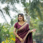Vishnu Weaves Women's Maroon Raw Silk Saree with Blouse - Swadesiicart