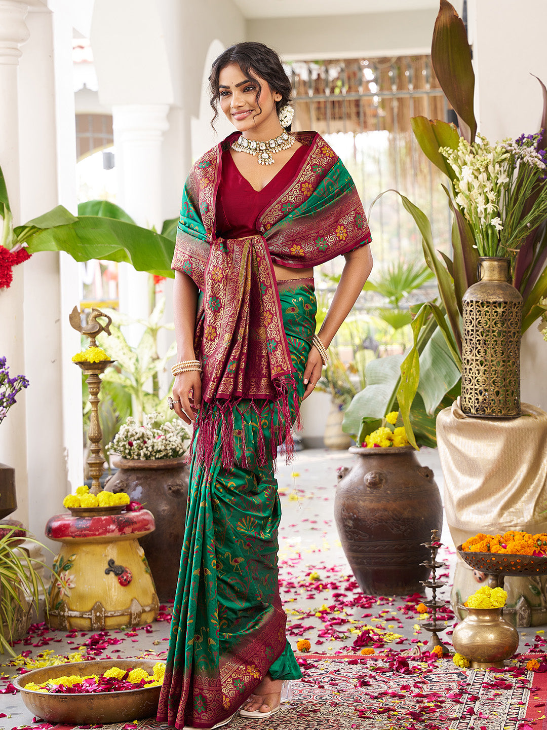 Anaita D Green Silk Woven Saree With Blouse