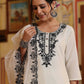 Juniper Women's White Chinnon Solid Embroidered Kurta Set | Swadesiicart