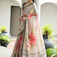 Vishnu Weaves Women's Grey Satin Silk Printed Saree with Blouse - Swadesiicart