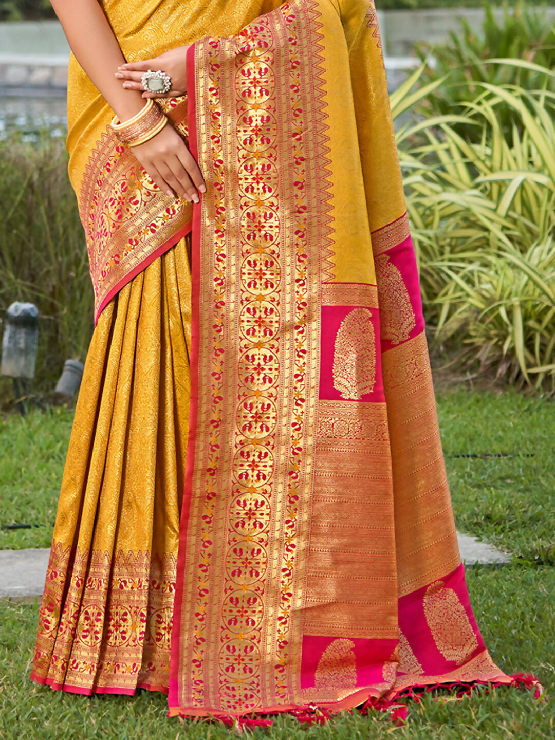 Astita Banarasi Silk Yellow Saree | Swadesiicart