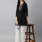 Black Poly Cotton Yoke Printed A-line Top - Bosky