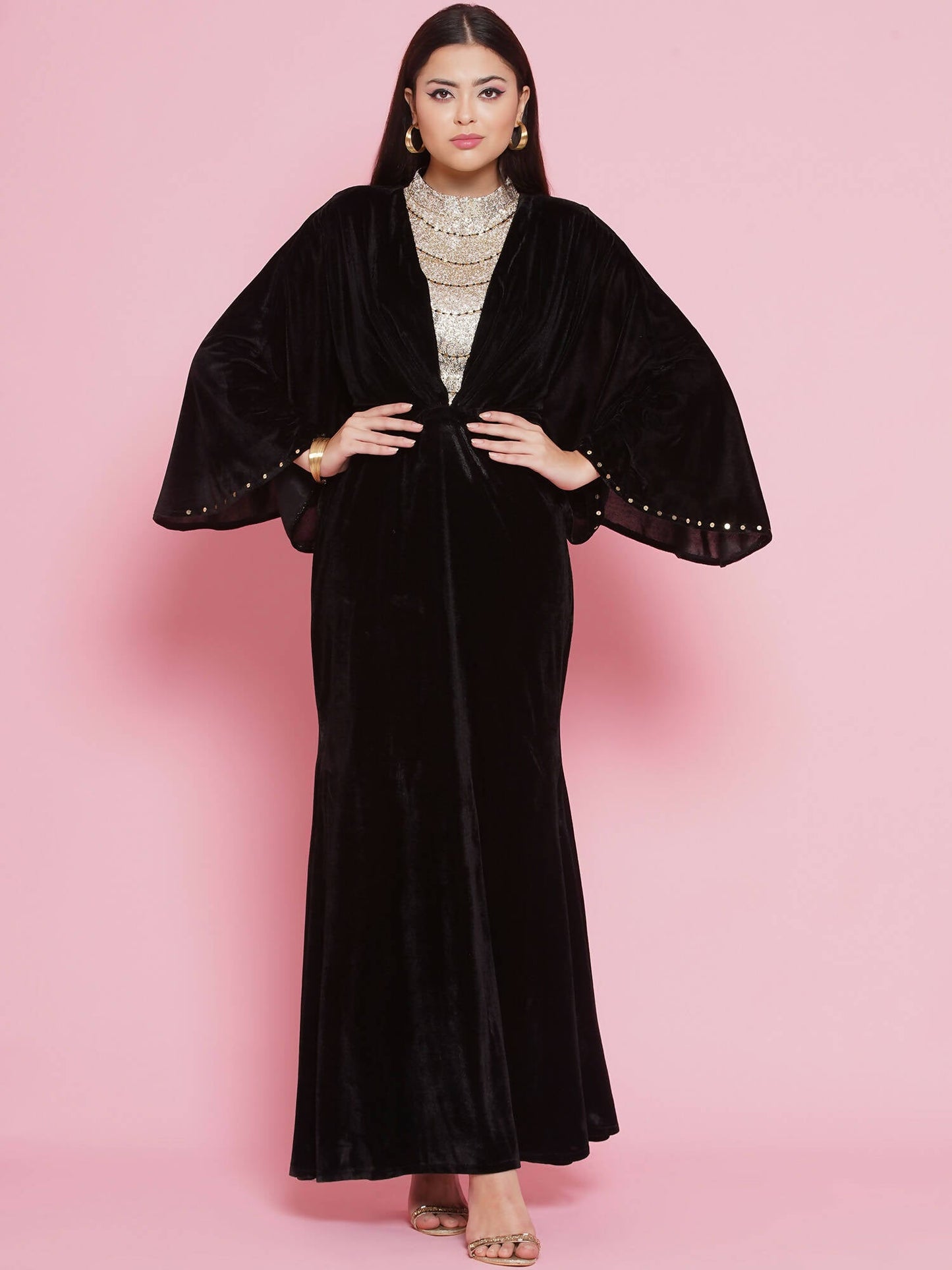 Women Republic Black Velvet Embellished Gown | Swadesiicart