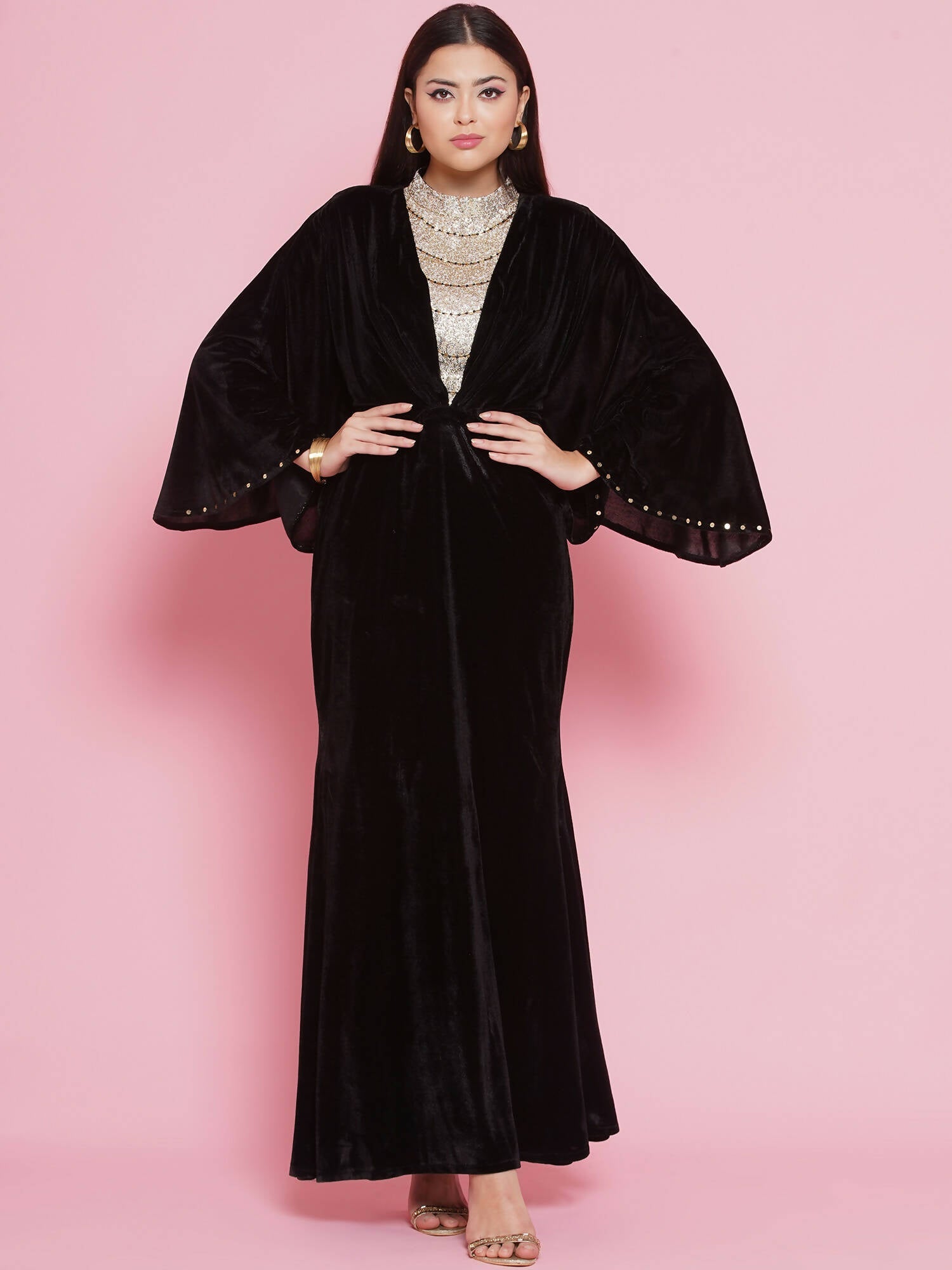 Women Republic Black Velvet Embellished Gown | Swadesiicart
