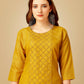 Jyoti Fashion Women's Yellow Cotton Blend Embroidered Kurta Pant Set | Swadesiicart